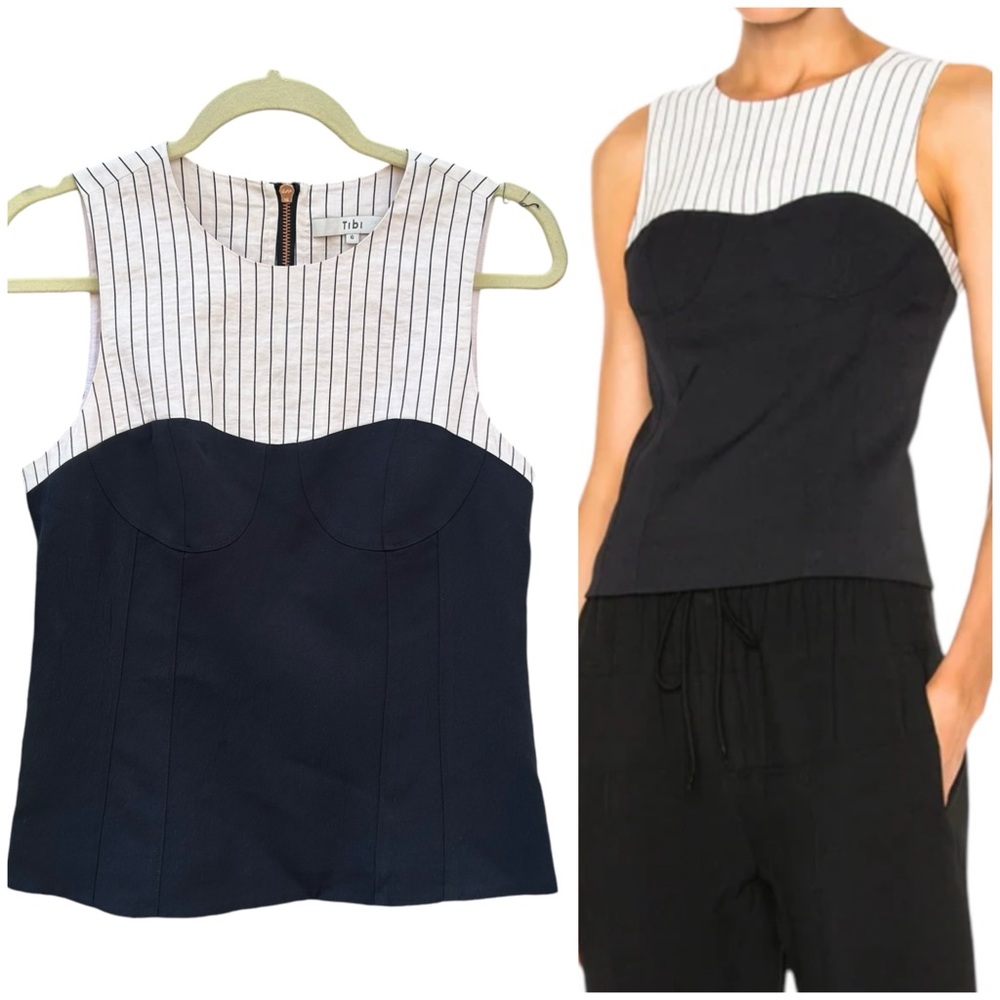 Tibi Womens Bustier Corset Top Sz 6 Pinstripe DarkAcademia Preppy Whimsigoth
